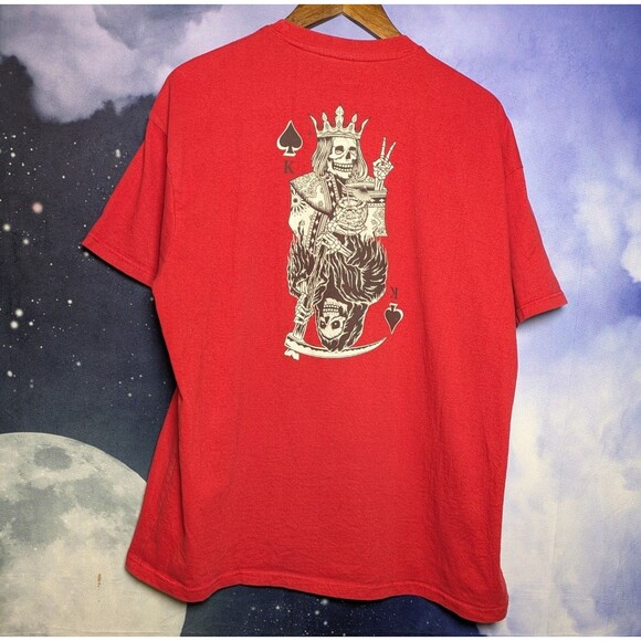 Red Grim Reaper King of Spades Skeleton Graphic Tee XL Streetwear Skater Punk - Picture 1 of 8